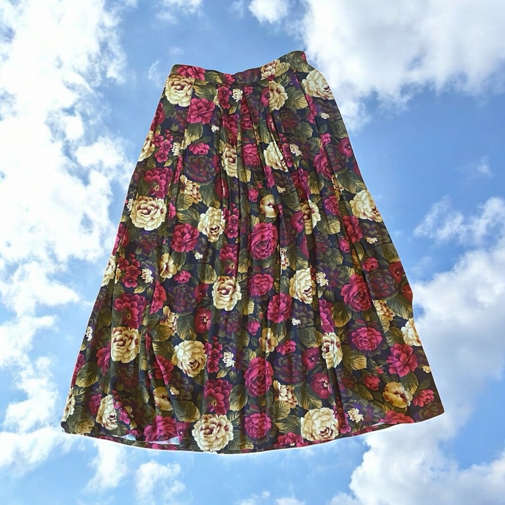 Liz Claiborne Rose and Gold Floral A-Line Skirt